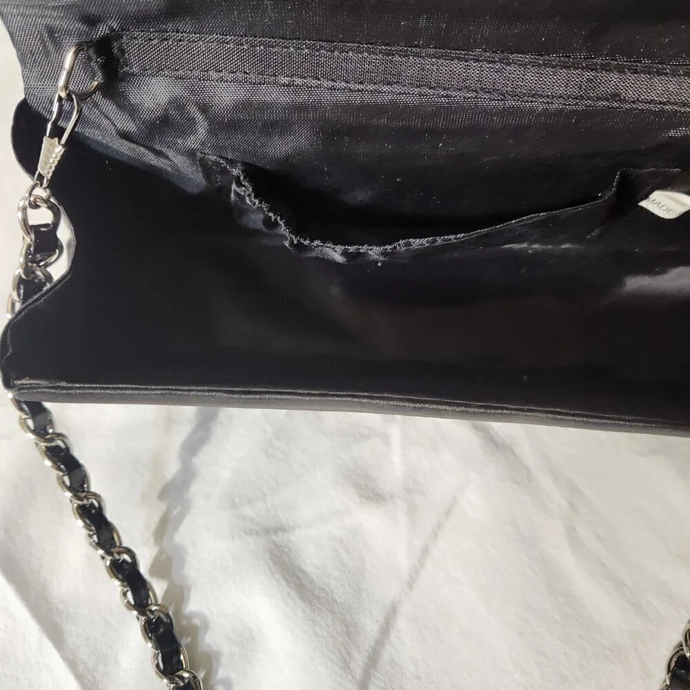 Women Vintage Small Black Satin Beaded Evening Shoulder Clutch Bag Formal Party